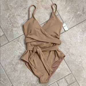 Aerie Tan Wrap One Piece Swimsuit
